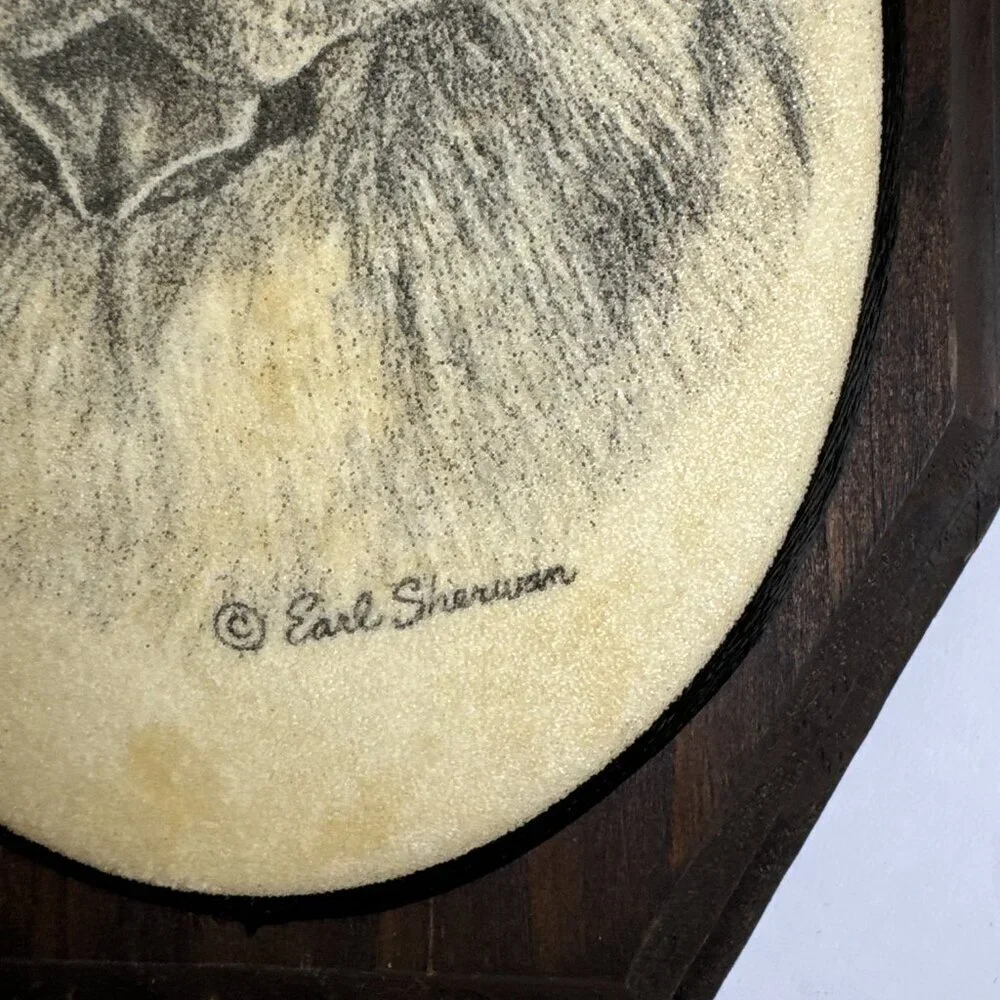 Vintage Chow Dog Wall Plaque on Wood Signed E.Sherman Oval